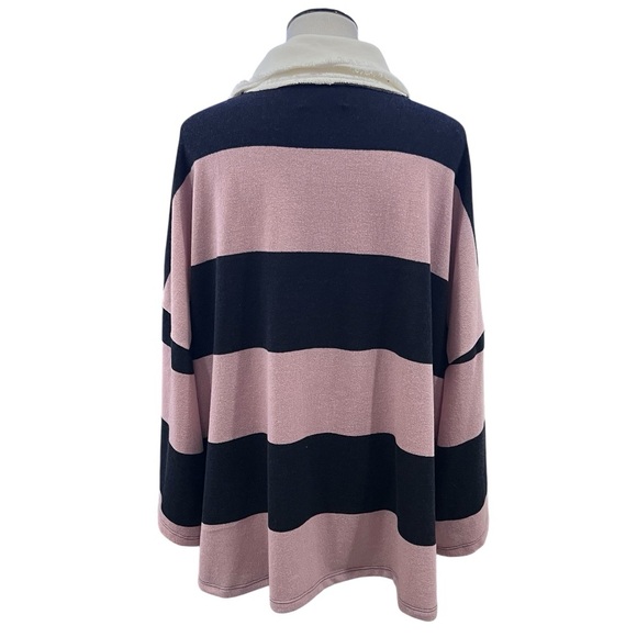 BUCKET LIST Oversized Rugby Stripe Pullover Size Large - Picture 3 of 5